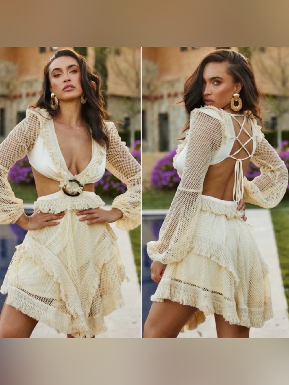 12th Tribe Juliet Cream Cutout Mini Mesh Dress
